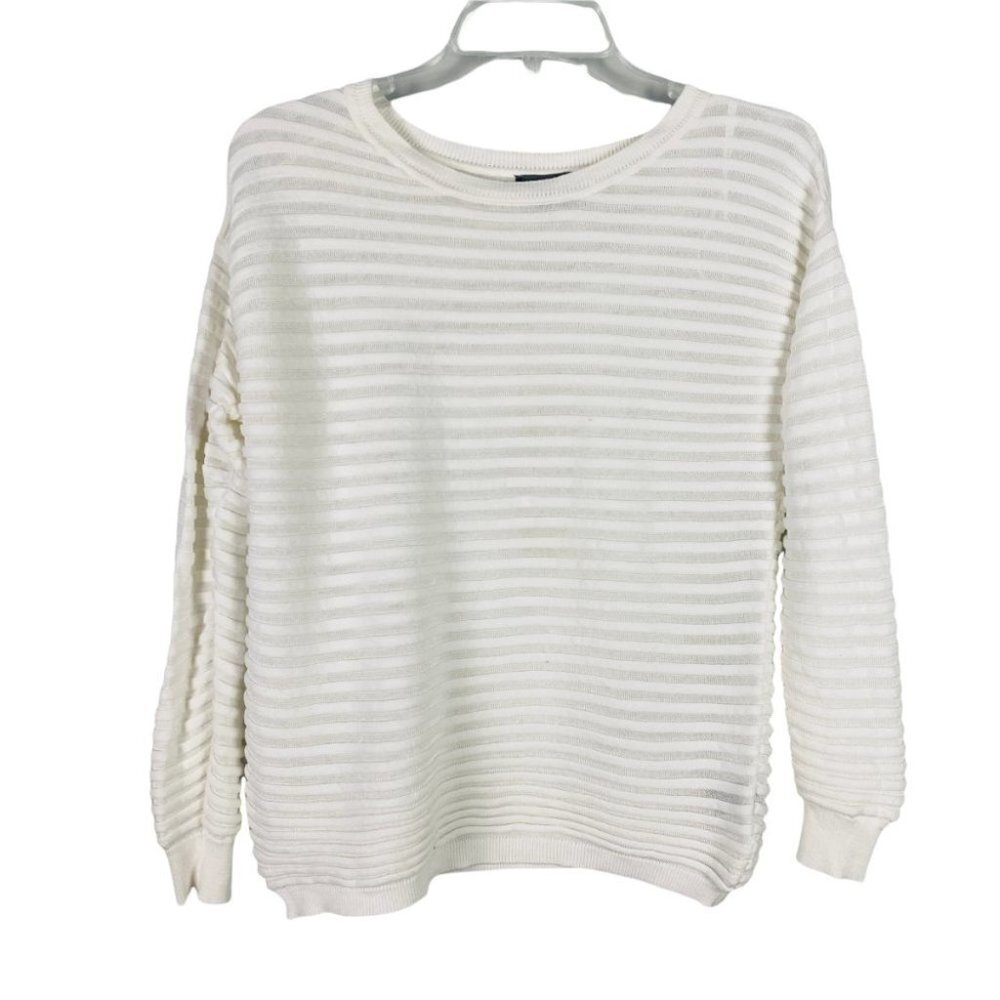 Vince Camuto Elegant White Semi-Sheer Crewneck Sweater Sz S